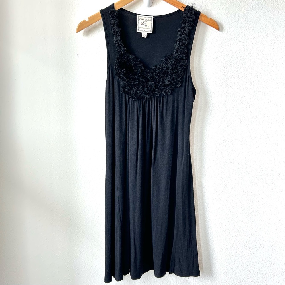Pink Rose Black Neck Detail Dress